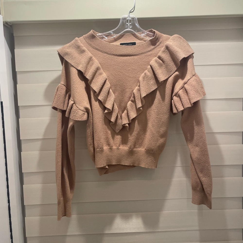 New Look Camel Ruffle Sweater
